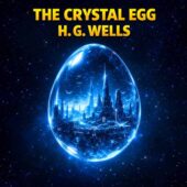 Translucent crystal egg floating in deep space, revealing a vast alien city with towering spires and flying beings inside, cosmic scale and surreal realism, The Crystal Egg by H. G. Wells, vintage science fiction, classic sci-fi alien world imagery