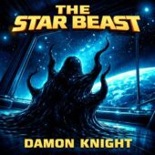 Retro science fiction cover art for The Star Beast by Damon Knight, showing a mysterious alien creature on a starship observation deck with Earth glowing below.
