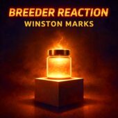 Square image for Breeder Reaction by Winston Marks, featuring a glowing futuristic jar emitting warm light on a pedestal in a dark laboratory setting, evoking vintage science fiction themes of scientific experimentation, unintended consequences, and classic sci-fi suspense.