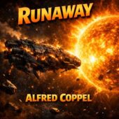 Vintage science fiction artwork for Runaway by Alfred Coppel showing a damaged deep-space spacecraft drifting helplessly toward a blazing sun, glowing hull fractures, flying debris, and intense cosmic heat, evoking classic sci-fi themes of loss of control, sentient technology, and fatal attraction to a star.